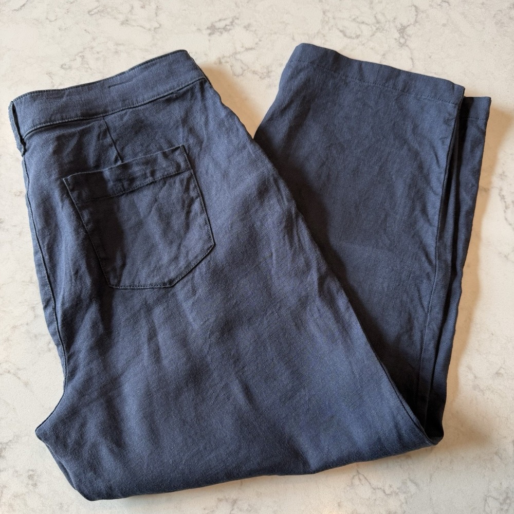 NYDJ Stretch Linen Wide Leg Cropped Cargo Pant Oxford Navy 2 New